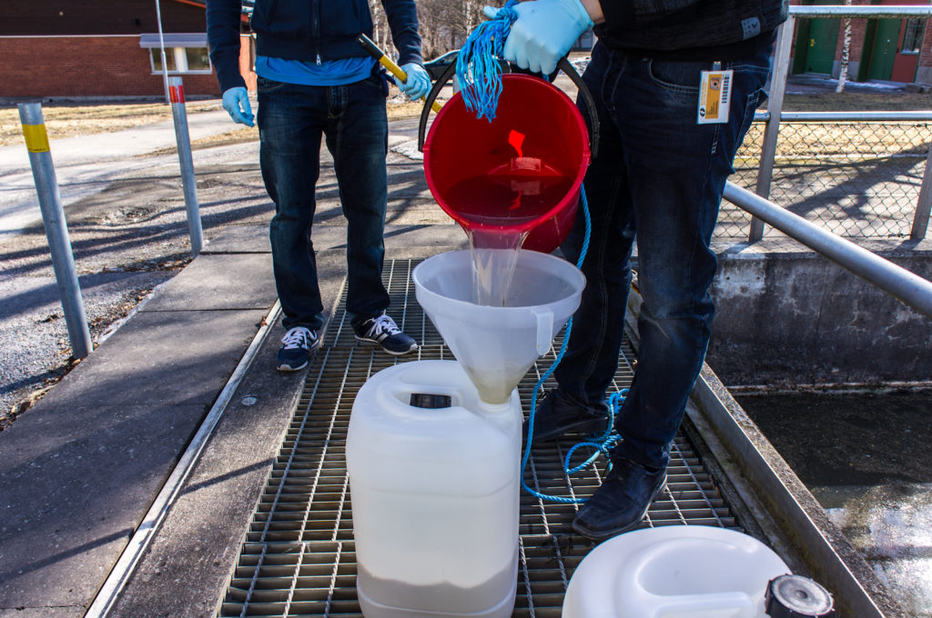 Pouring wastewater to a can